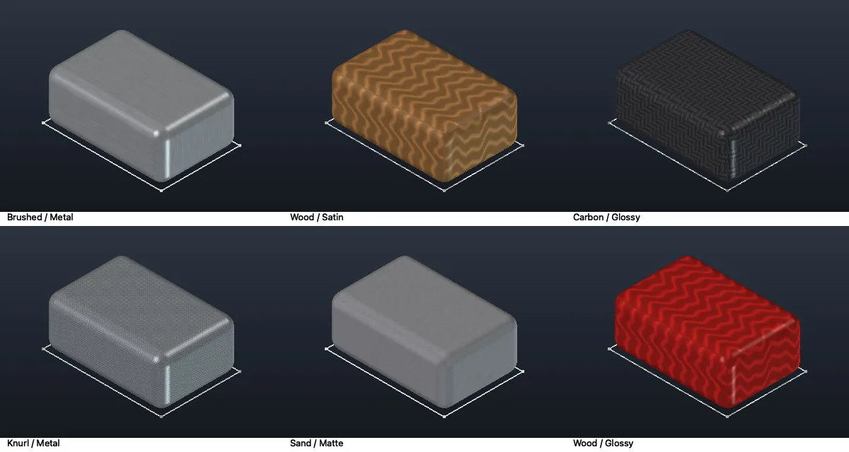 टेक्सचर: Brushed, Wood, Carbon, Knurl, Sand